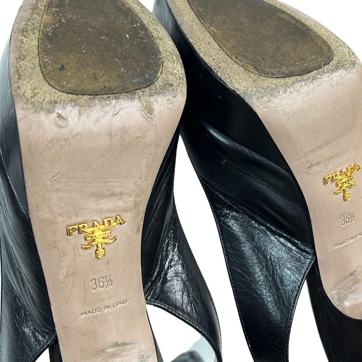  PRADA プラダ サンダル 36 1 2 レディース - 黒 レザー サンダル サンダル ミュール