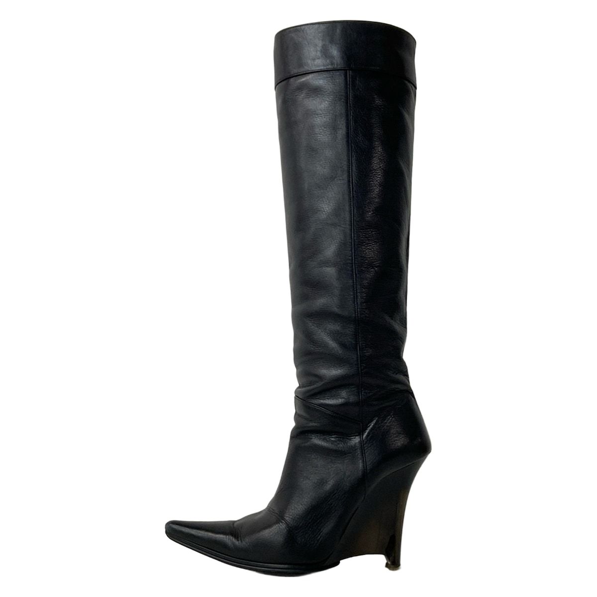 COMEX コメックス ロングブーツ 24 レディース 黒 ウェッジソール アウトソール張替済 レザー