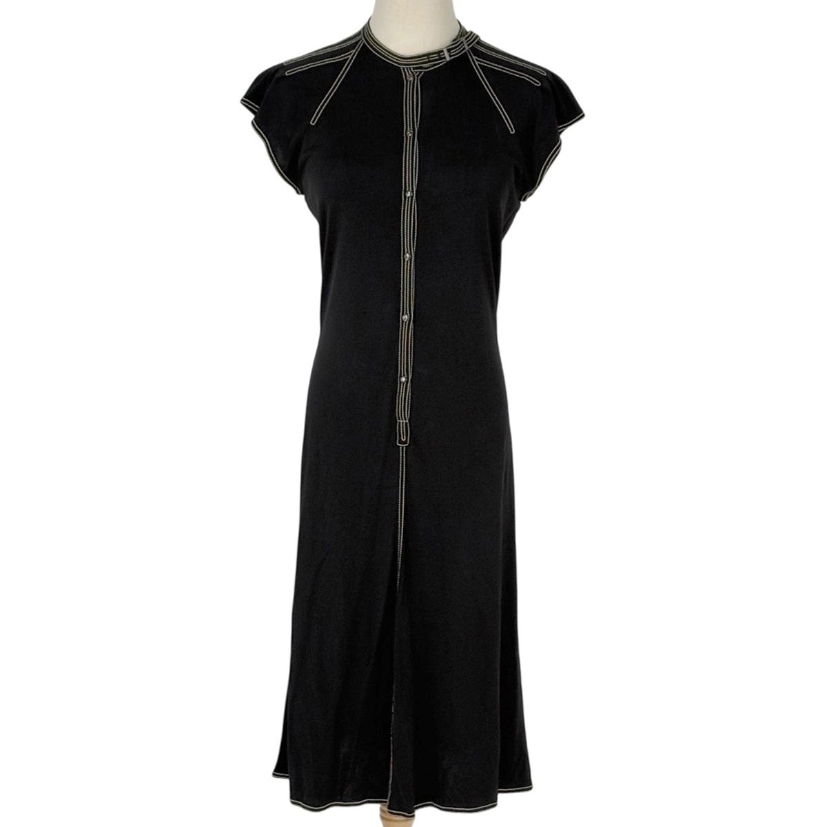 エルメス HERMES ステッチ デザイン ワンピース フレンチスリーブ スカート レーヨン ブラック レディース