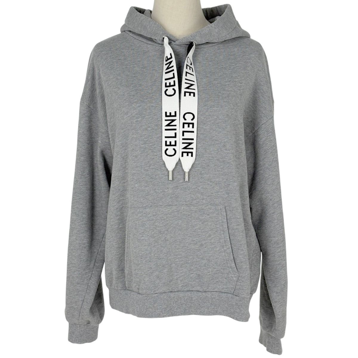 セリーヌ CELINE ルーズ フーディー ロゴ プルオーバー コットンフリース メンズ トップス パーカー グレー レディース