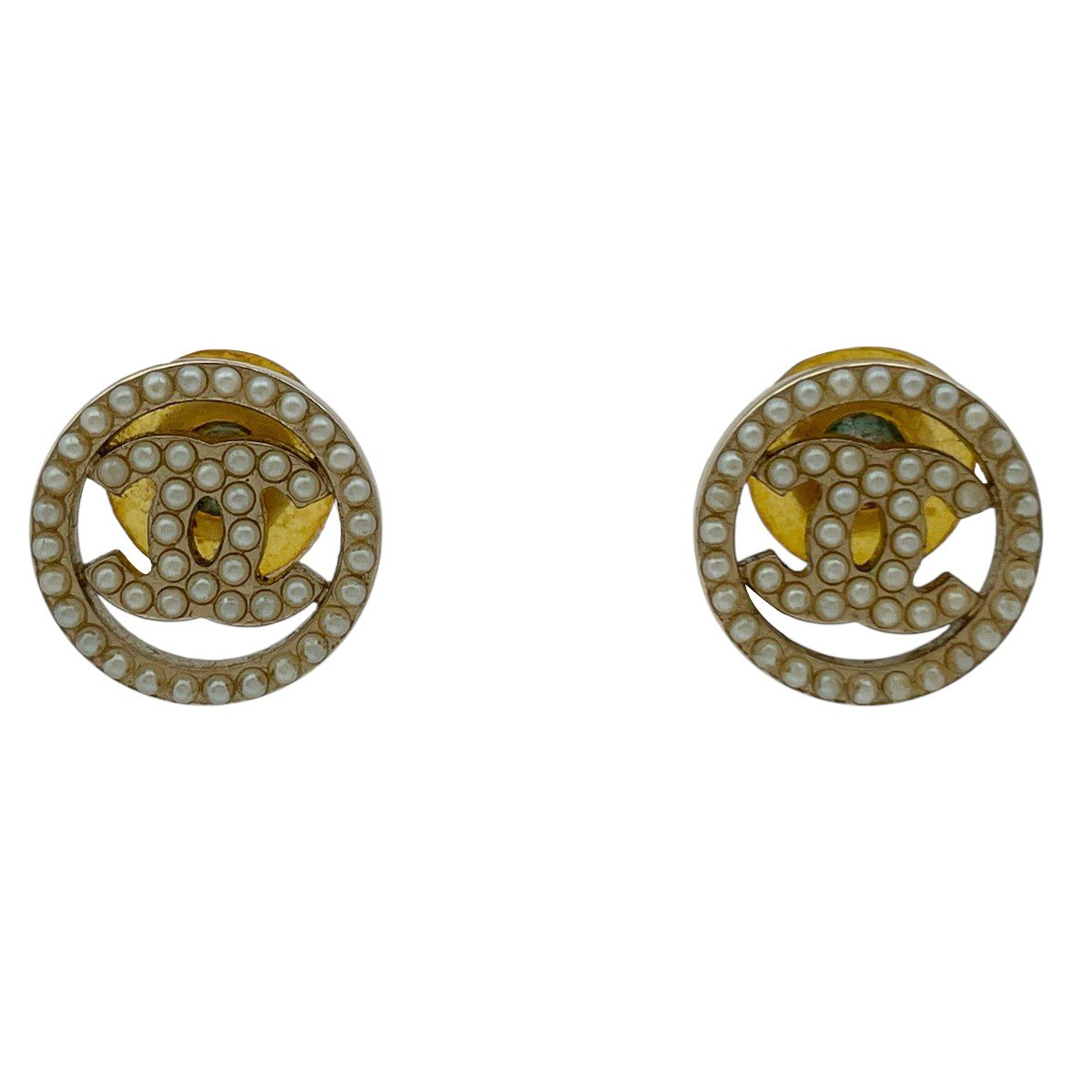 シャネル CHANEL ココマーク フェイクパール ピアス ラウンド GP ゴールド ホワイト レディース