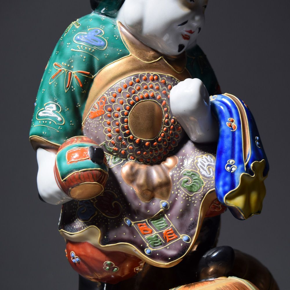 九谷焼 大黒天像 高さ約29cm 色絵金彩 置物 縁起物 細密細工 古美術品