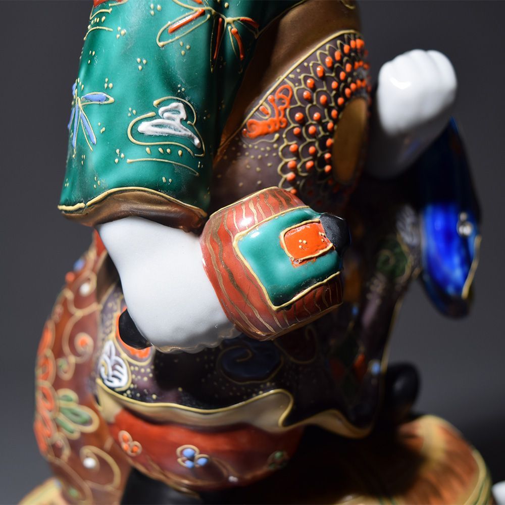 九谷焼 大黒天像 高さ約29cm 色絵金彩 置物 縁起物 細密細工 古美術品