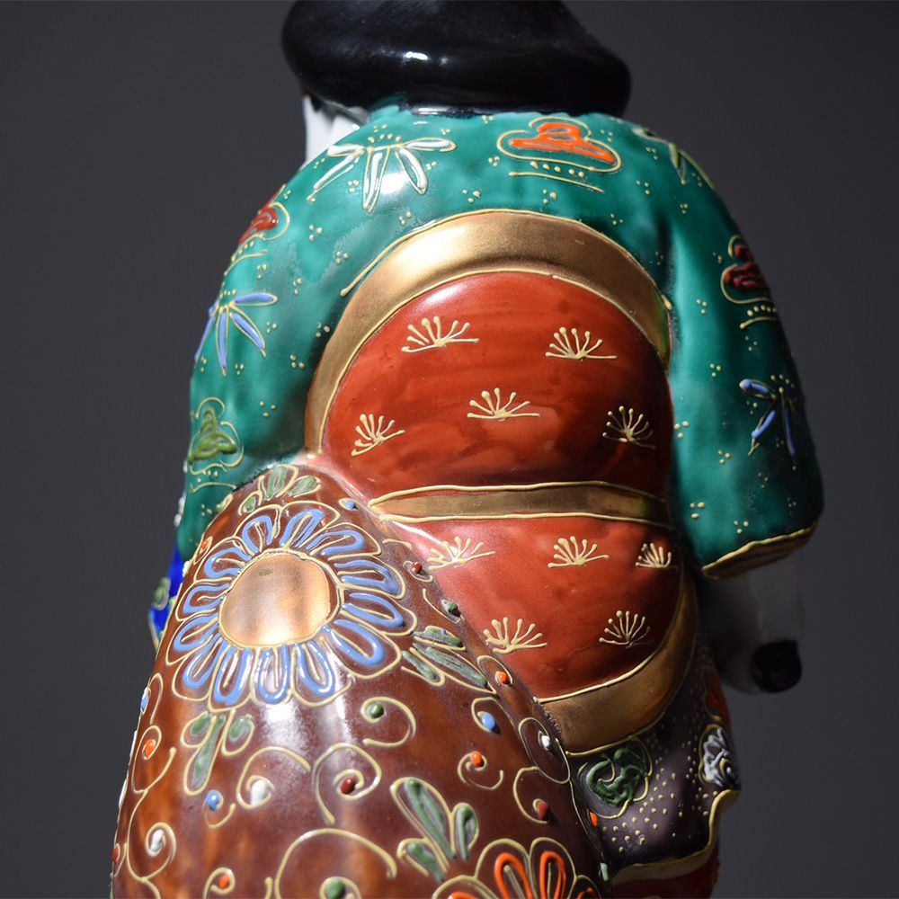 九谷焼 大黒天像 高さ約29cm 色絵金彩 置物 縁起物 細密細工 古美術品
