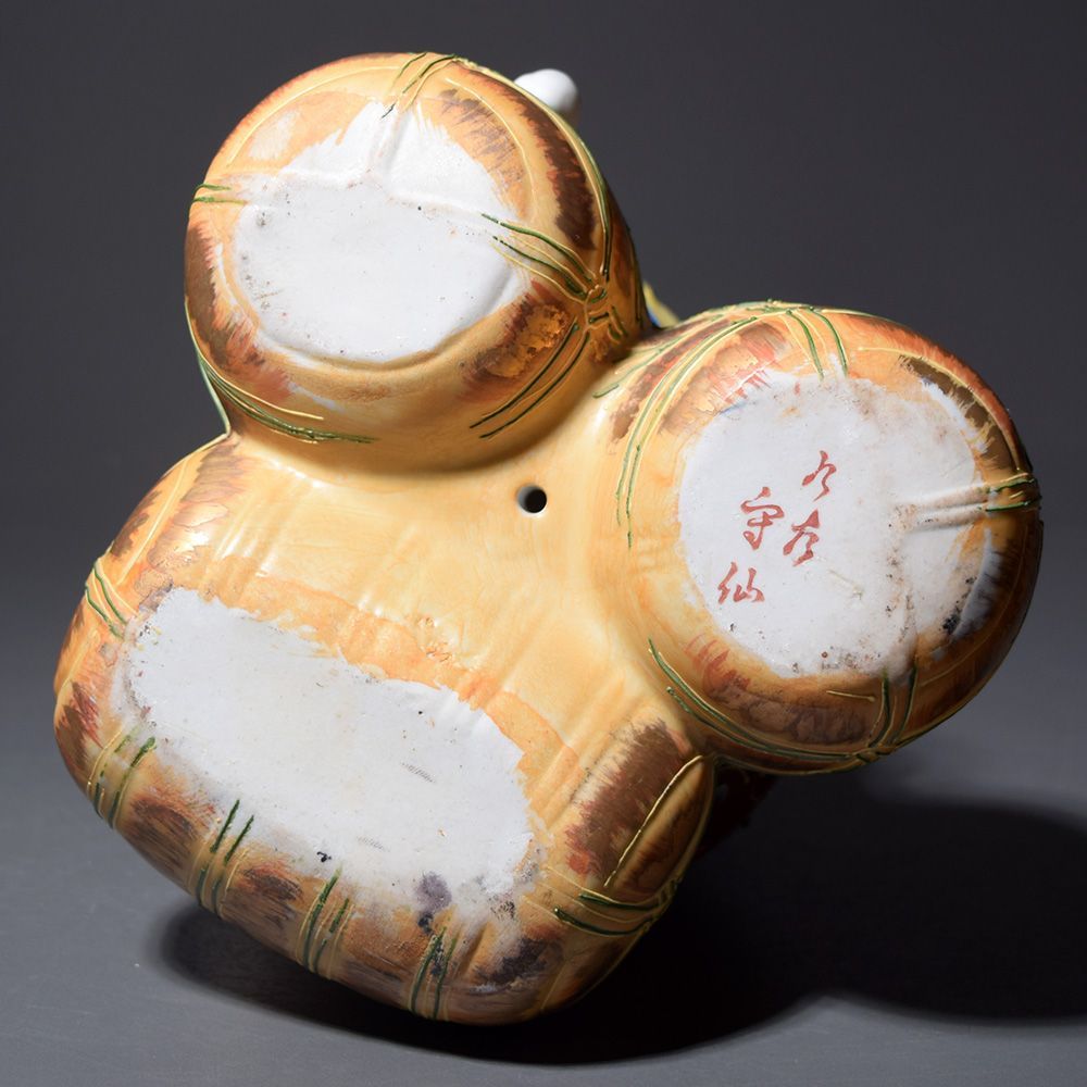 九谷焼 大黒天像 高さ約29cm 色絵金彩 置物 縁起物 細密細工 古美術品