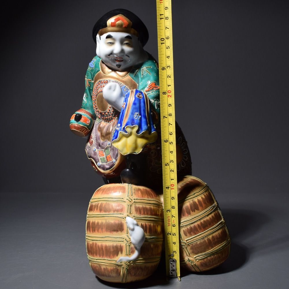 九谷焼 大黒天像 高さ約29cm 色絵金彩 置物 縁起物 細密細工 古美術品