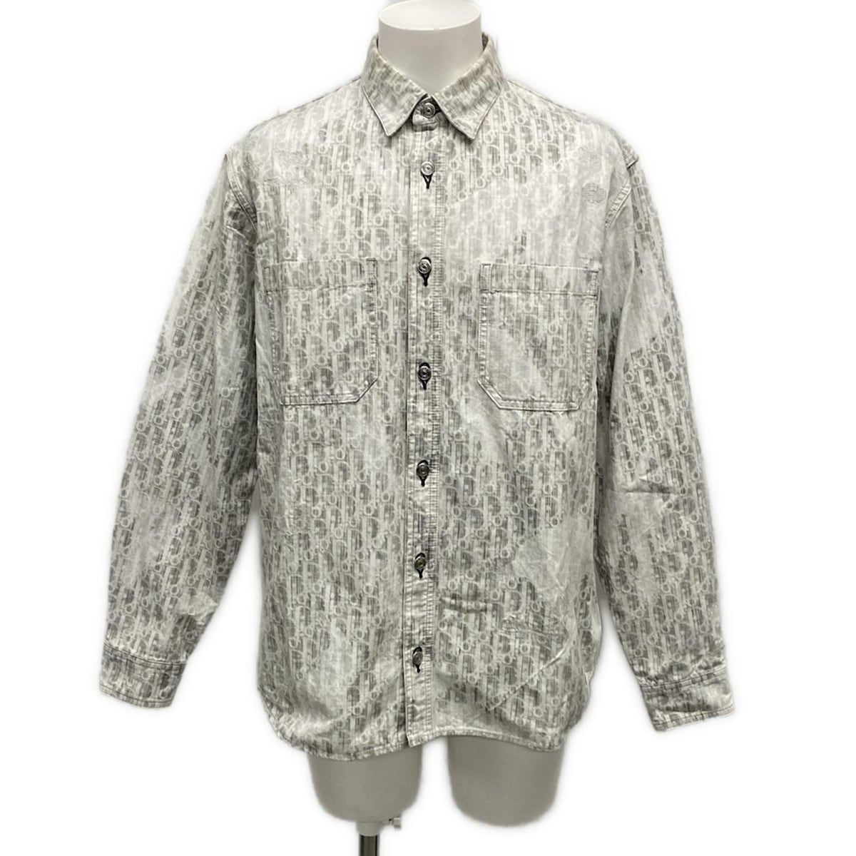ディオール|クリスチャンディオール 長袖シャツ サイズ38 S メンズ - グレー×白 ディオールオブリーク コットン