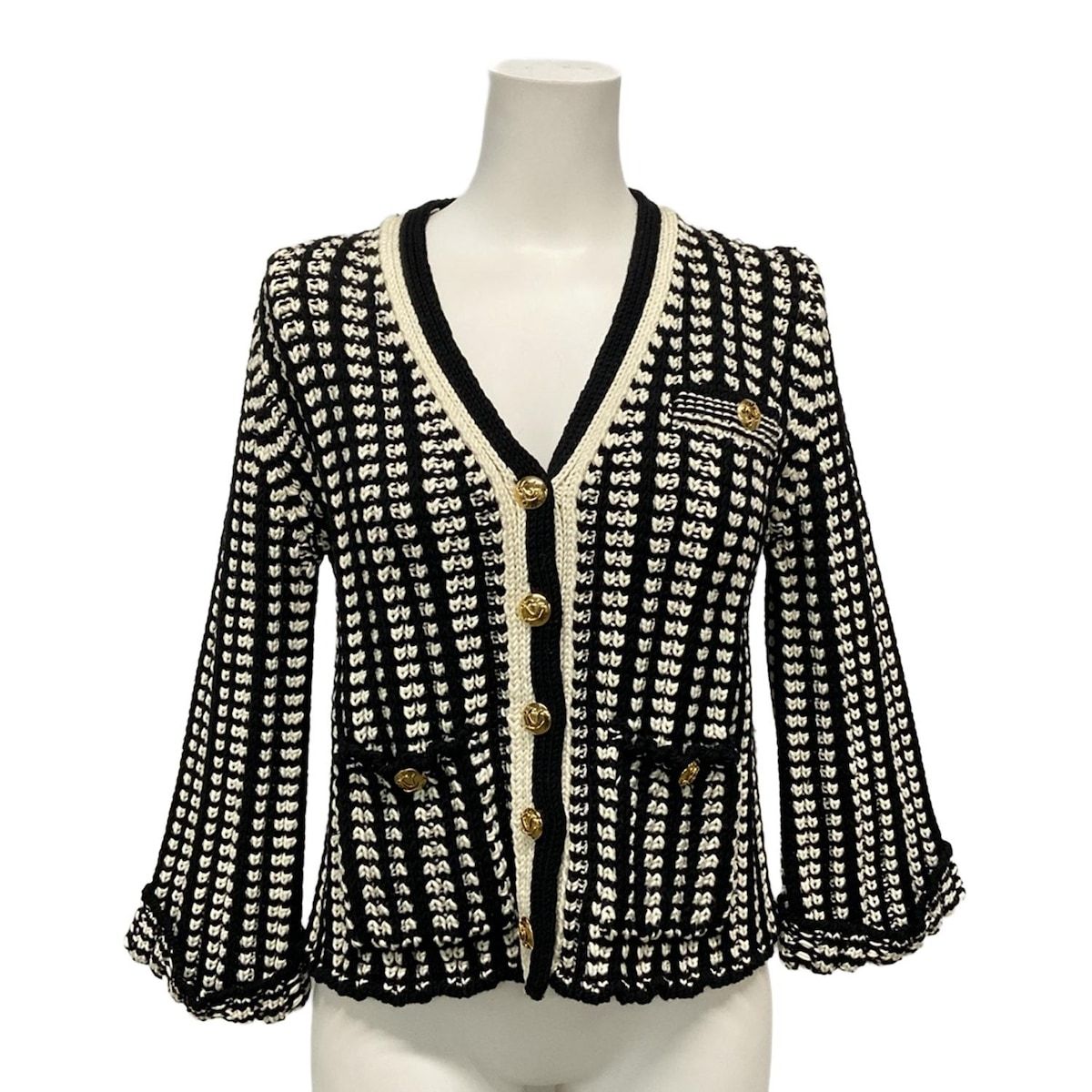 LOUIS VUITTON ルイヴィトン カーディガン サイズM レディース - RW 062 A 黒×アイボリー ウール