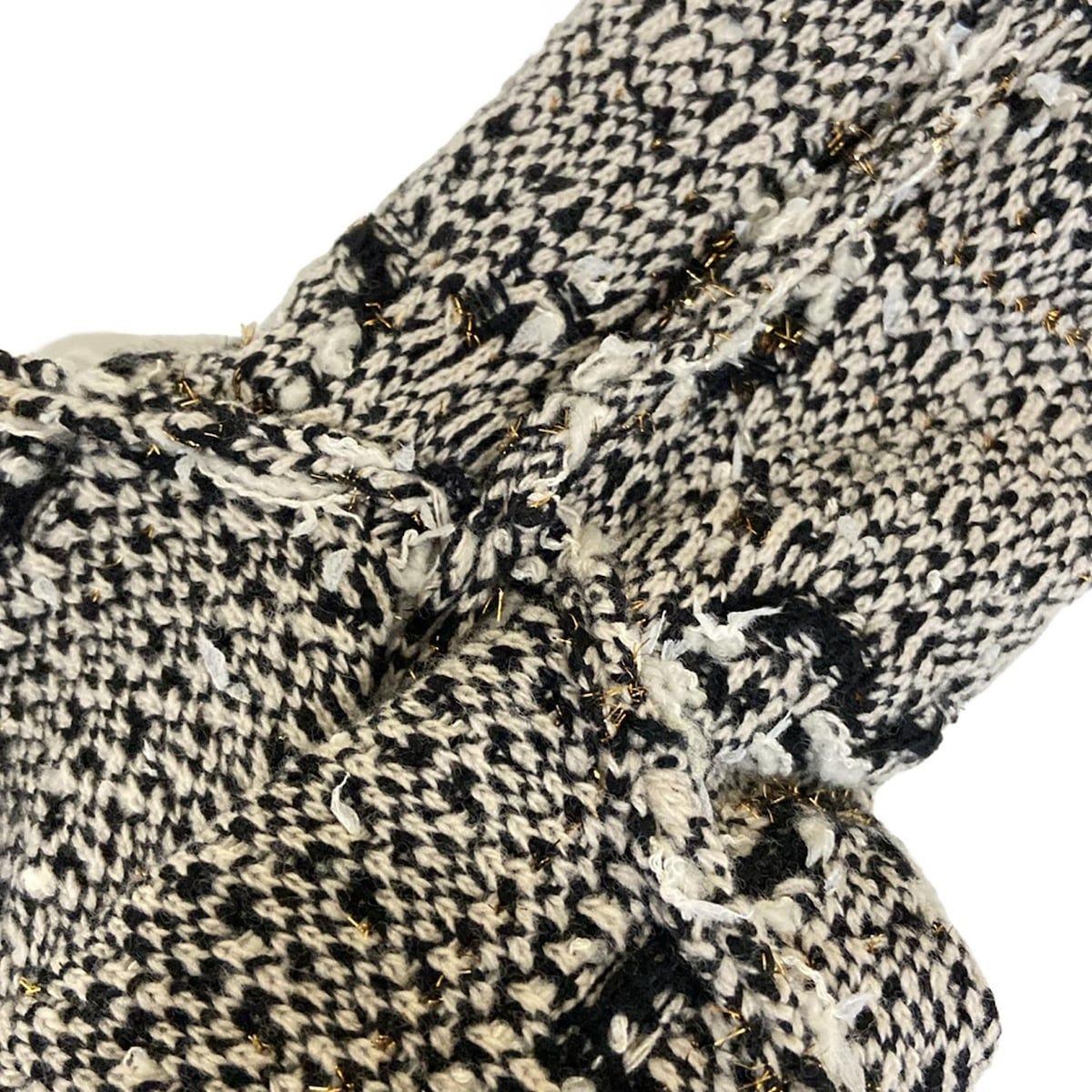  GUCCI グッチ ワンピース サイズXS レディース - 721151 黒×アイボリー×ゴールド 半袖 ひざ丈 ツイード GG柄 コットン ウール その他 ワンピース