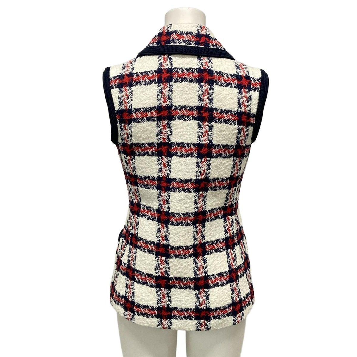 GUCCI グッチ ベスト サイズ36 S レディース - 652040 白×ネイビー×レッド ツイード スリーブレス ジャケット チェック柄 ウール