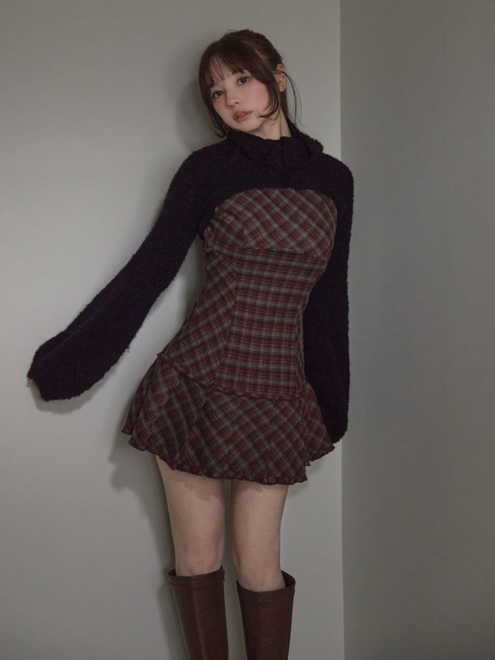 ANDMARY Lulu check set mini dress RED | BLACK フリーサイズ 品