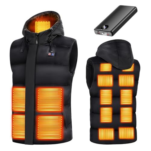Vivisan 電熱ベスト 2025新登場 日本製ヒーター 大容量40000 mAhバッテリー付 ヒーターベスト 加熱服 USB給電 速暖 15箇所発熱 ３段階温度 前後独立制御 電熱ウェア 超 暖 中綿×裏ボア×フード付 丸洗い可 男女兼用 防寒対po