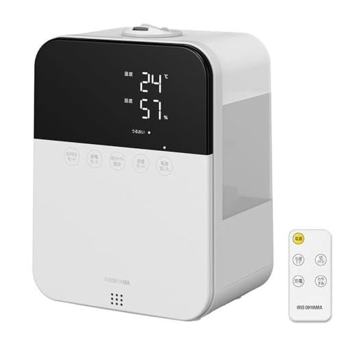 アイリスオーヤマ IRIS OHYAMA 加湿器 大容量 超音波式 スチーム式 加熱式 ハイブリット式 加湿量 350 ml タンク容量 4 5 L 10畳 12時間連続加湿 アロマ対応 リモコン付 小型 卓上 デスク用 HDK 35 W ホワイトpo