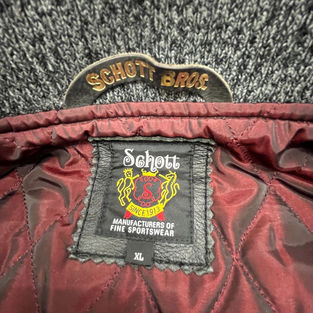 06w15831 美品 希少 SCHOTT ショット スタジャン 袖レザー切替 ボタン