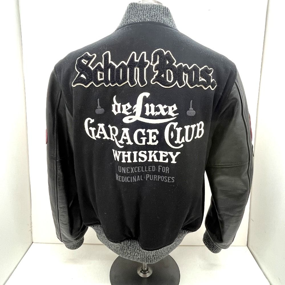 06 w 15831 SCHOTT ショット スタジャン 袖レザー切替 ボタン刻印 上野商会 ブラック サイズXL 3142021 品