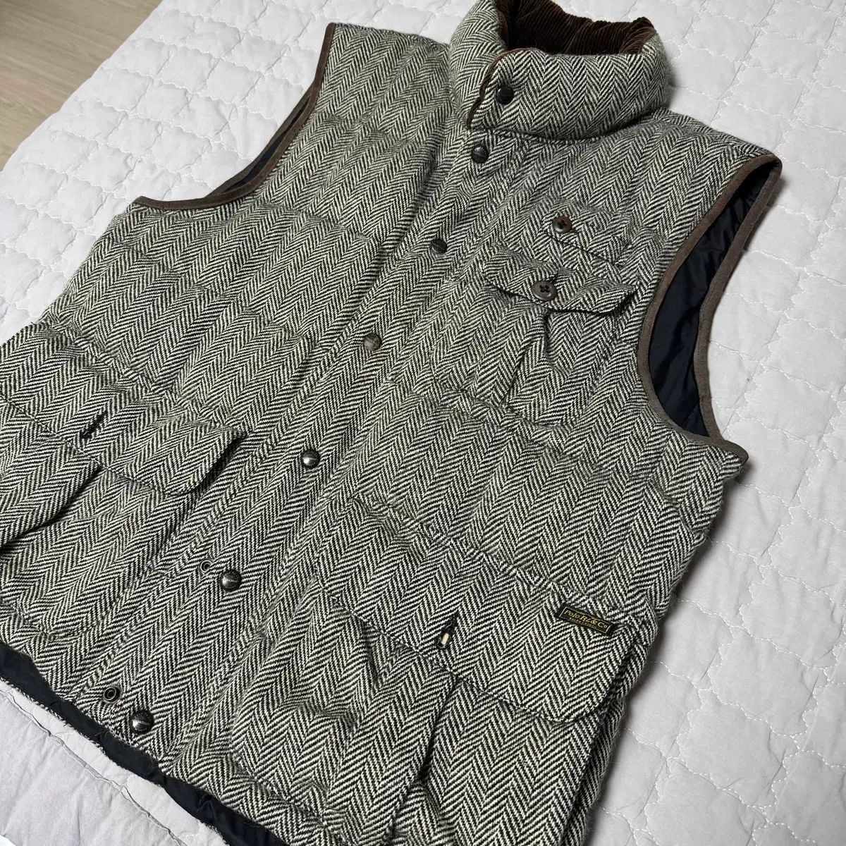 ポロラルフローレン ウールアルパカヘリンボーンツイードダウンベスト L