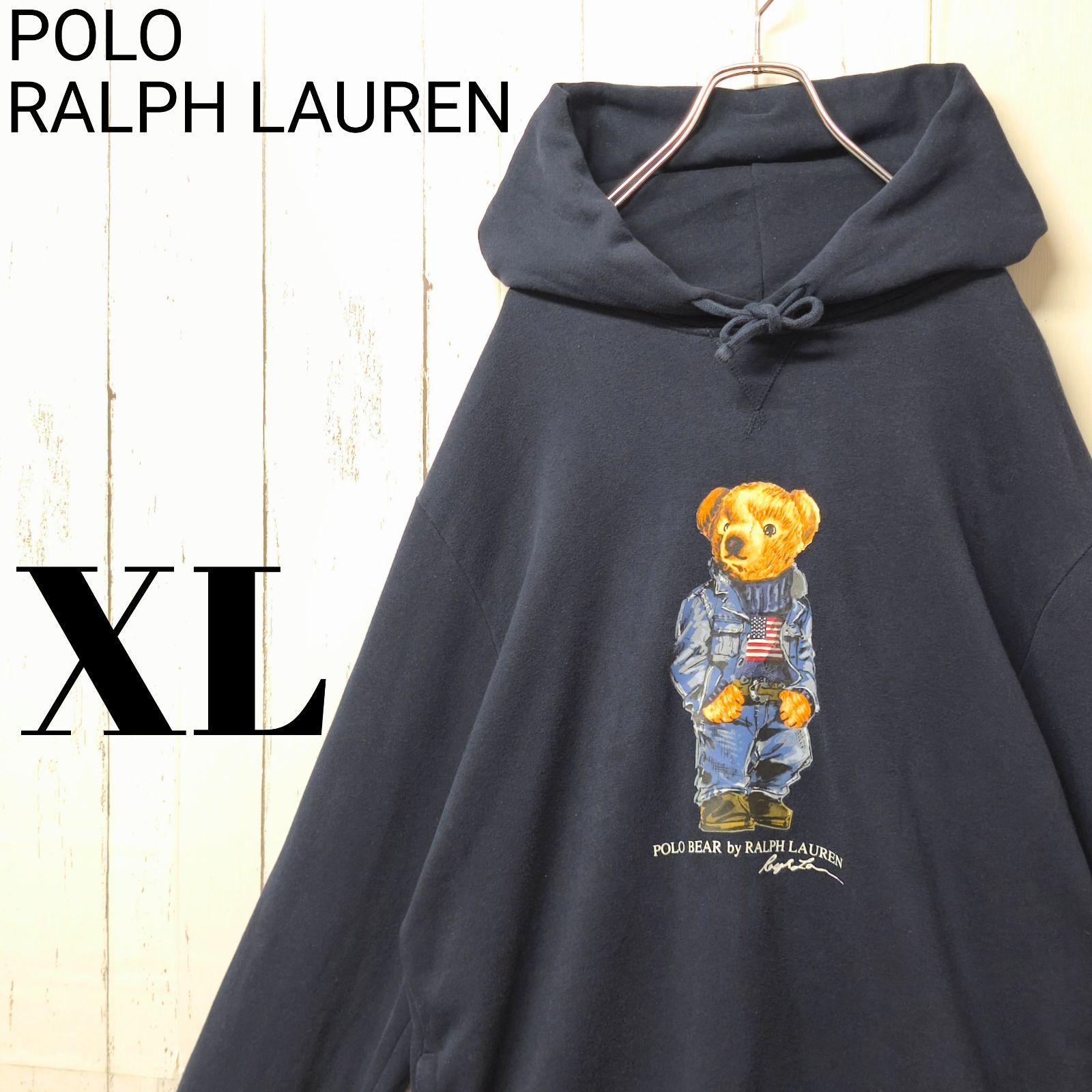 人気デザイン】POLO RALPH LAUREN ポロベア パーカー ネイビー XL