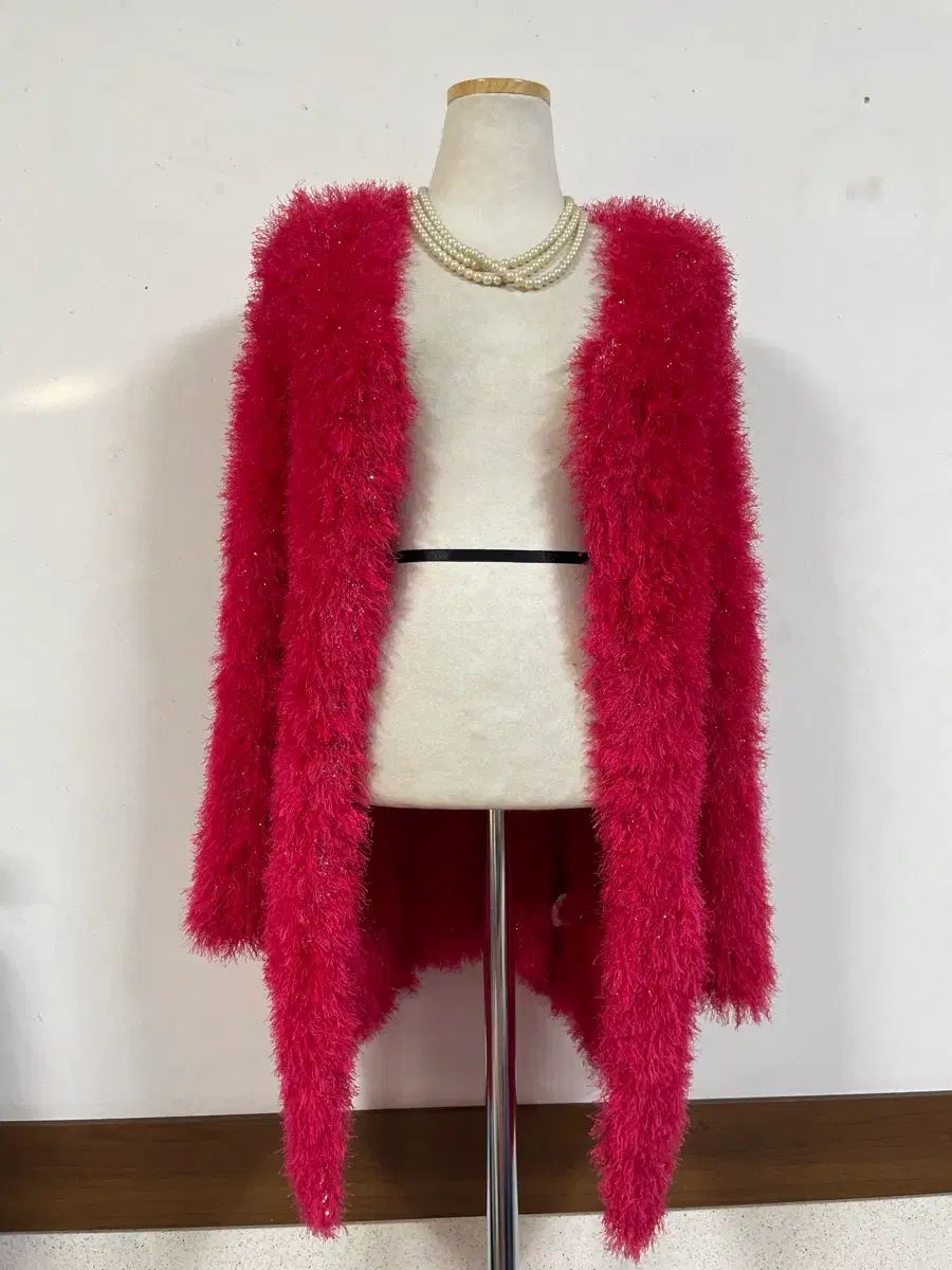 特価新)N5864ブークレニットカーディガン フェイクファーオープンローブスタイル パルサートルーズフィット