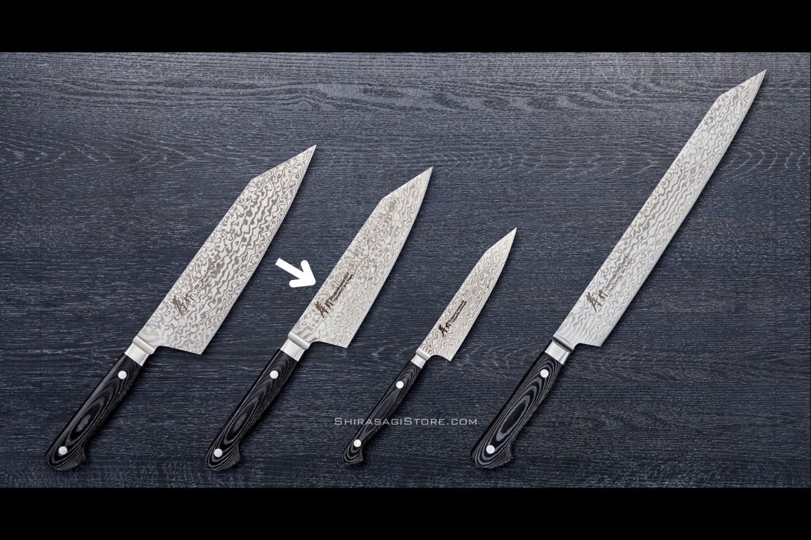 堺孝行 剣型三徳包丁 VG 10＆VG 2 コアレスダマスカス 160 mm 14414