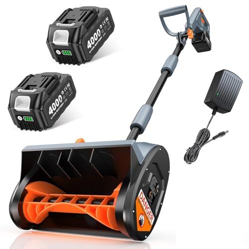 2025最新改良 TaskStar 電動除雪機 電動スノーショベル 充電式 コードレス 電動除雪スコップ 家庭用 小型軽量 ハイパワー 除雪幅33 cm除雪深さ20 cm 投雪距離8 M 吹雪角度調整 4000 mAh大容量バッテリー 低騒音 さまざまなpo