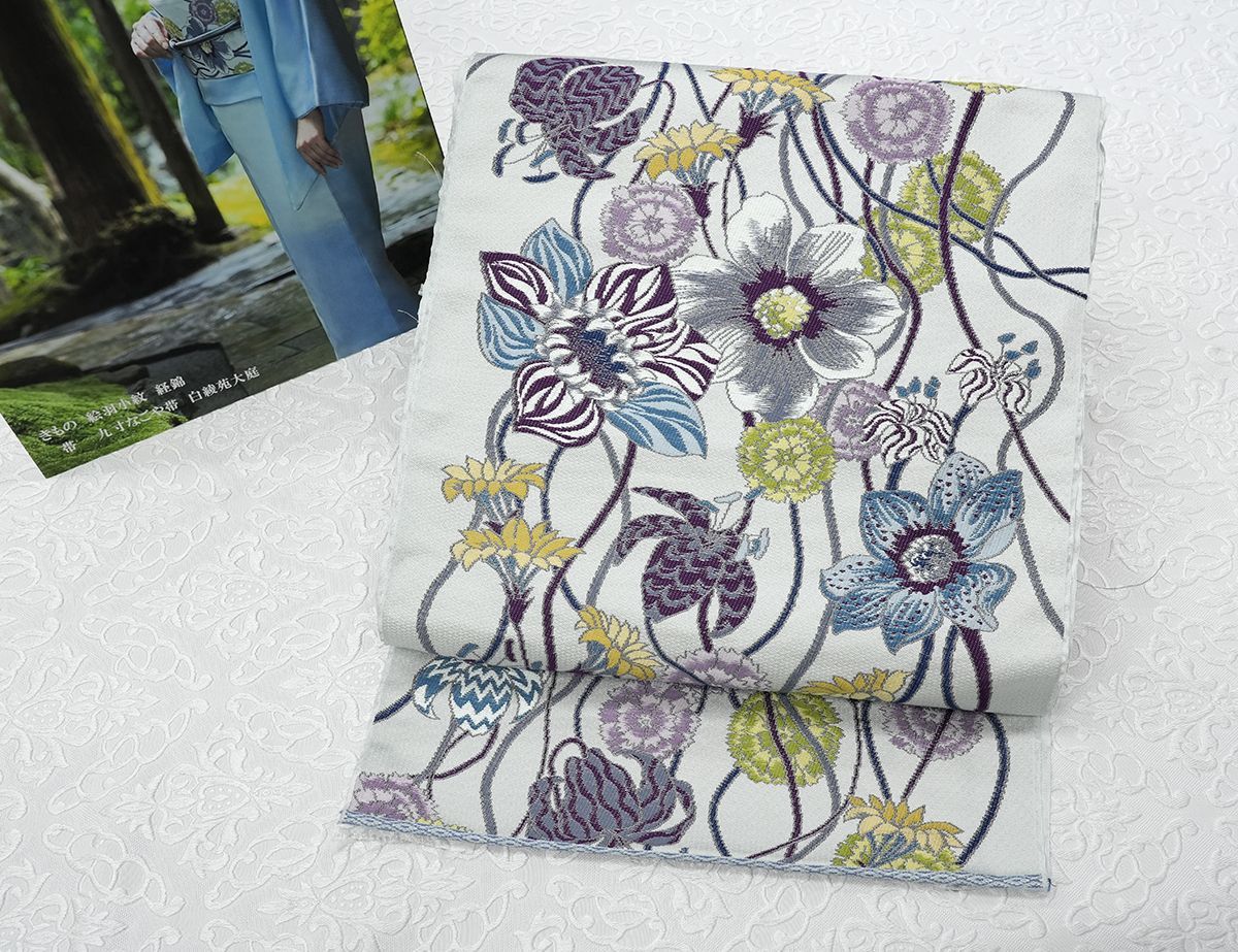 新品未仕立 西陣織 白綾苑大庭 九寸名古屋帯 優花 水色 手縫仕立代込み