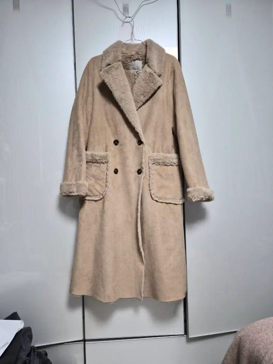 ナニング9 ムートン ロングコート ベージュ
