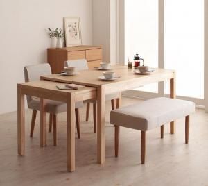 P 14倍 12 10 スライド伸縮テーブルダイニング 4人 4点セット テーブル チェア2脚 ベンチ1脚 W 135 235