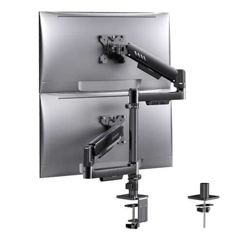 ErGear モニターアーム デュアル 13-32インチ対応 耐荷重9 kg ポール式 ガススプリング式 ディスプレイアーム VESA 75 x mm 100 mm対応 2画面 PCアーム クランプ式 グロメット式 多角度調節 配線収納po