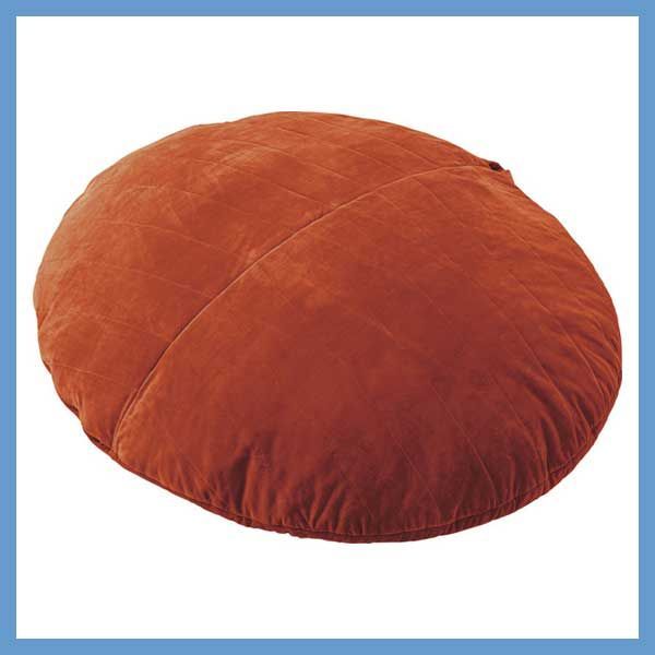 丸型ビッグビーズクッション フレキシブル W 135 D 120 H 22 cm 取っ手付き オレンジ