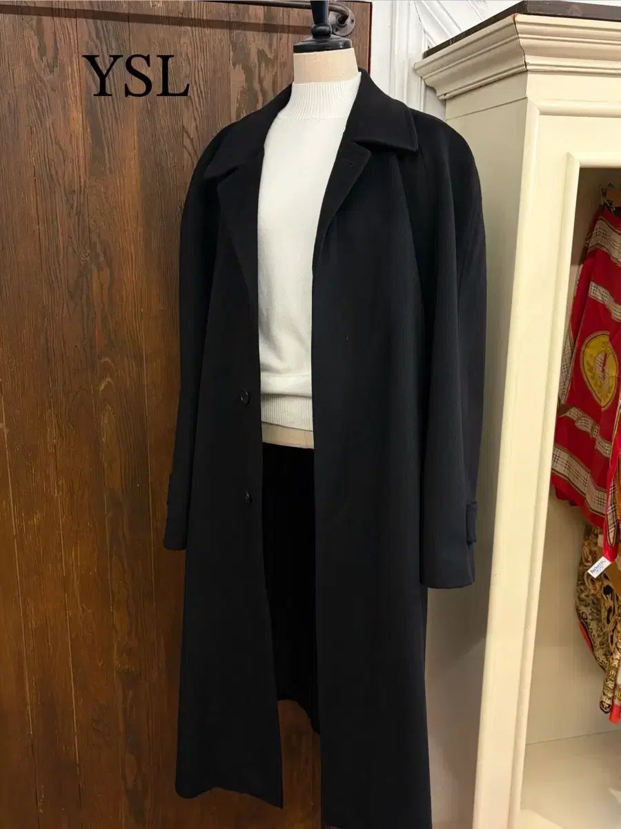 イヴ サンローラン Saint Laurent ブラック ロングコート