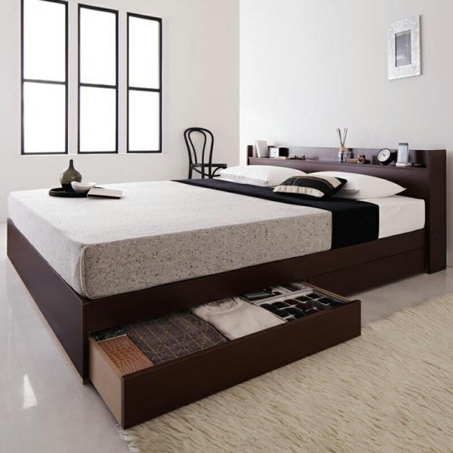 P 14倍 12 10 コンセント付き収納ベッド ポケットコイル マットレス付き クイーン Q 1