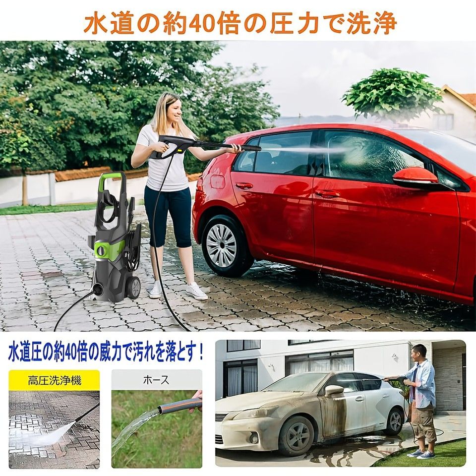 強力17 MPa ハイプレッシャーウォッシャー 水道直結 自吸両用 16 m高圧ホース 節水 軽量 コンパクト 洗車 清掃 向け 日本規格