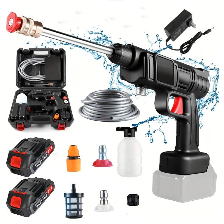 6in1多機能ノズル】コードレス高圧洗浄機 ポータブル 充電式 2000mAh大