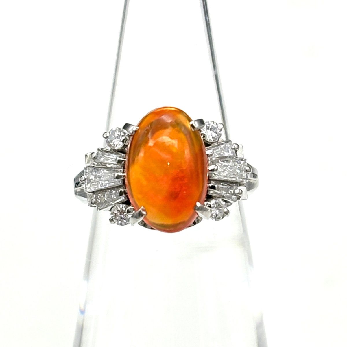 ファイアオパール デザインリング プラチナ 指輪 メレダイヤ リング 8号 Pt900 ダイヤモンド ファイアオパール レディース