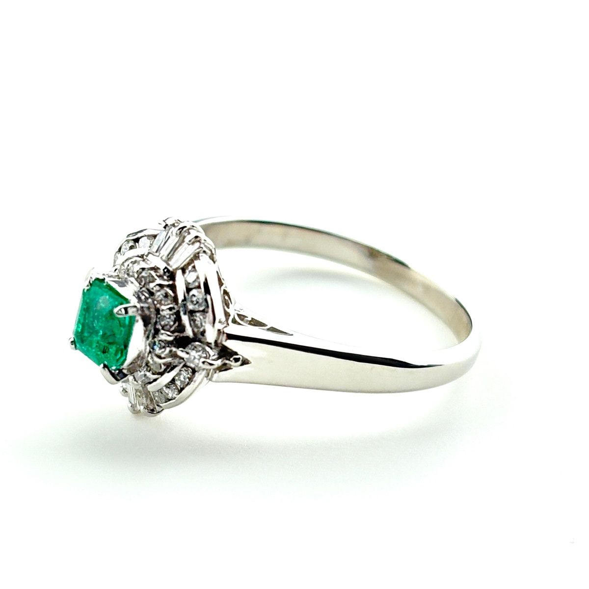 エメラルド デザインリング プラチナ 指輪 メレダイヤ リング 19号 Pt 900 ダイヤモンド メンズ