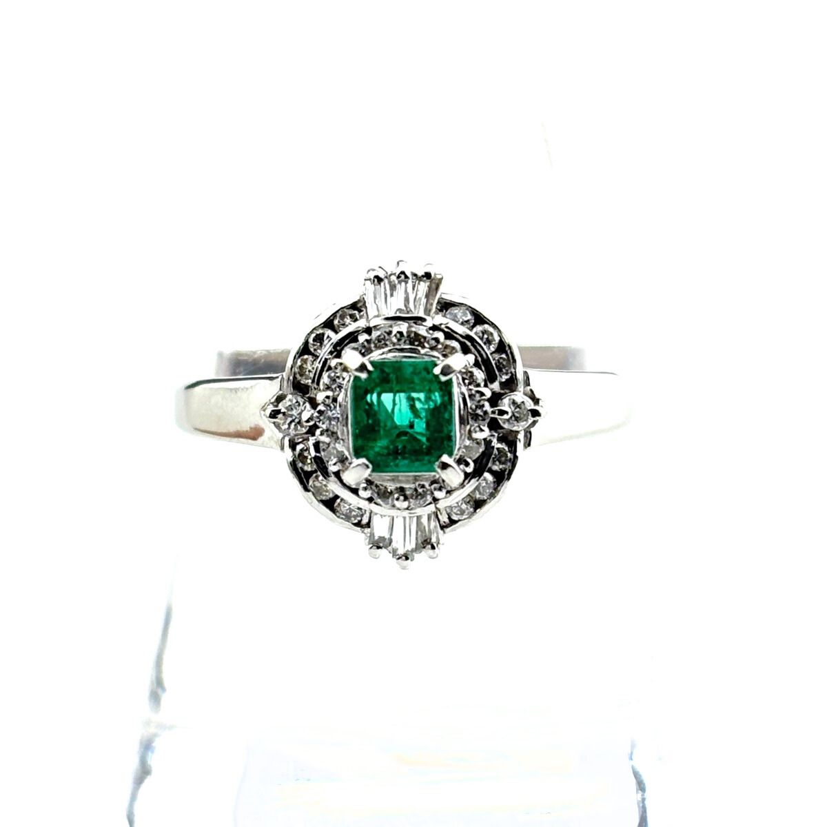 エメラルド デザインリング プラチナ 指輪 メレダイヤ リング 19号 Pt 900 ダイヤモンド メンズ