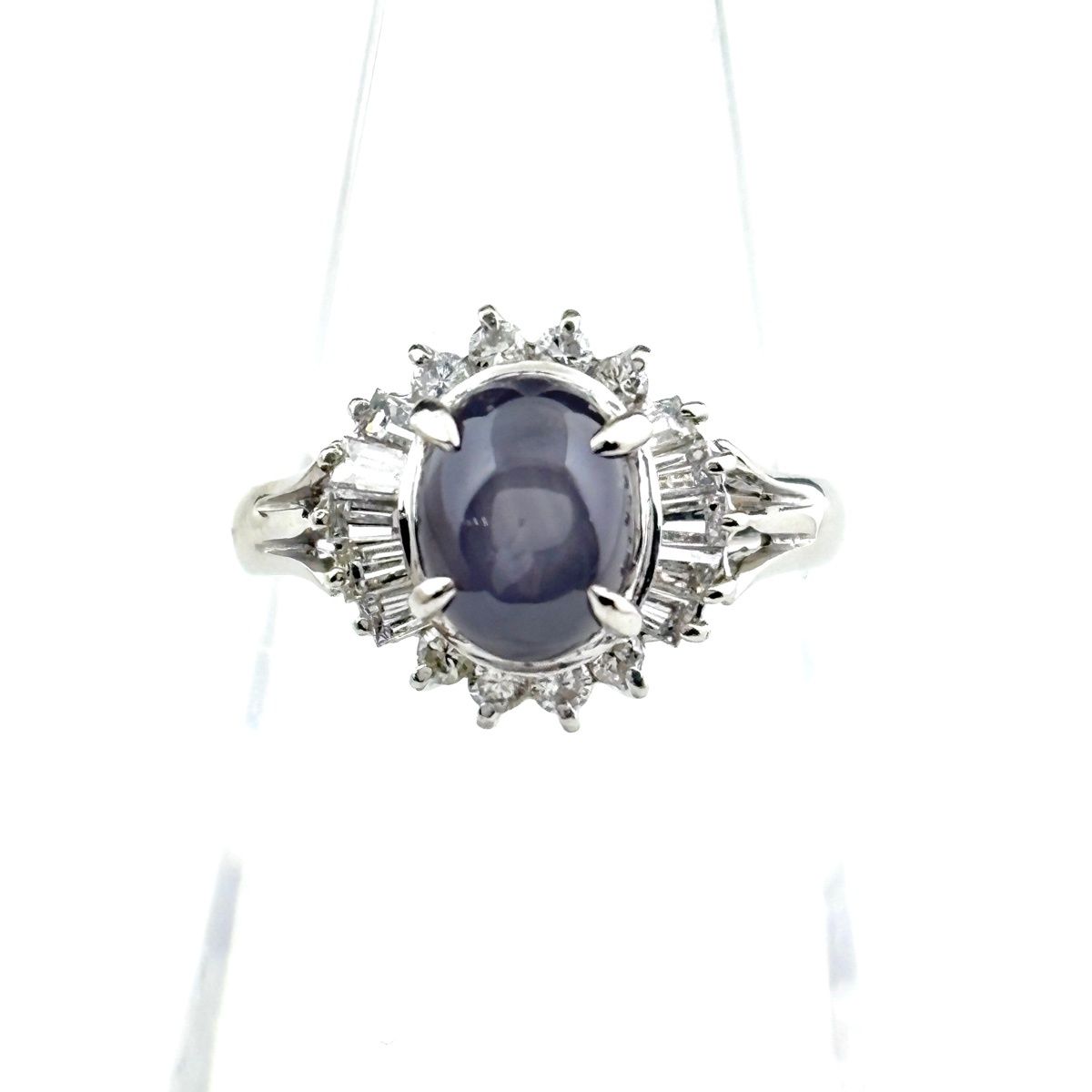 スターサファイア デザインリング プラチナ 指輪 メレダイヤ リング 11号 Pt 850 レディース