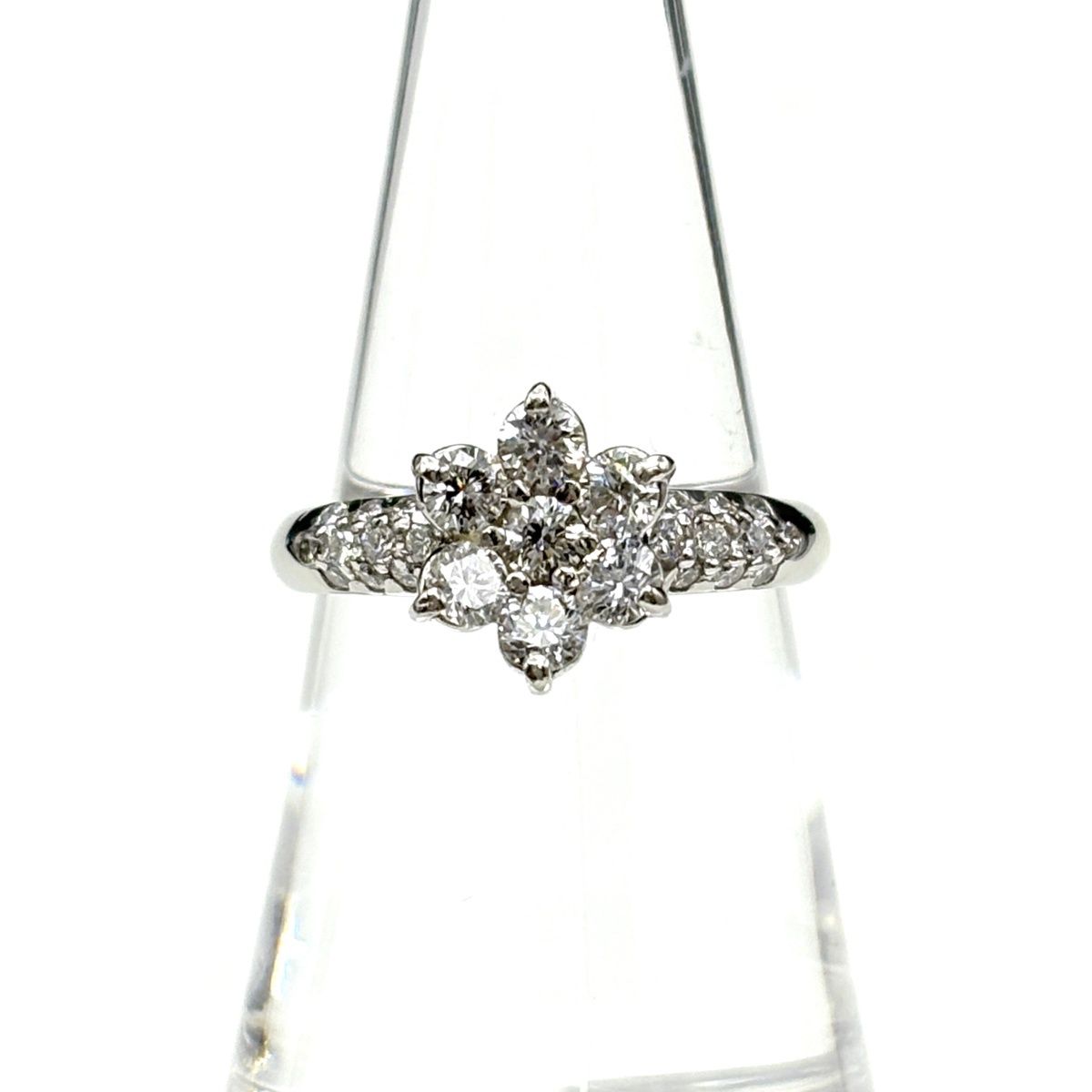 フラワーモチーフ デザインリング プラチナ 指輪 メレダイヤ 花 リング 13号 Pt 900 ダイヤモンド レディース