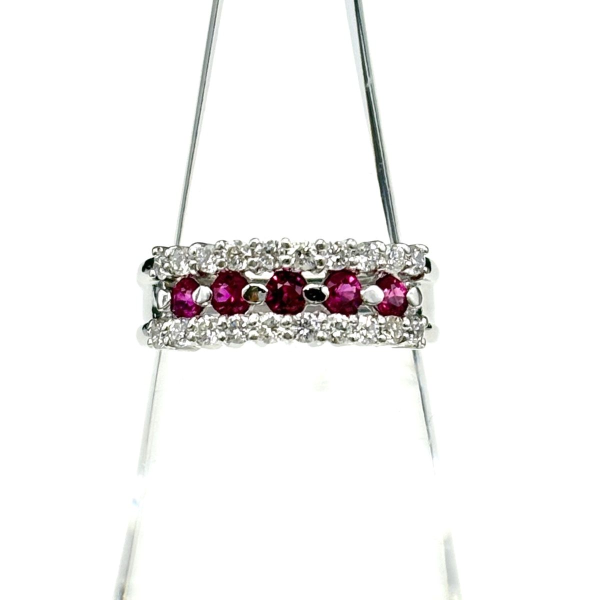 ルビー デザインリング プラチナ 指輪 メレダイヤ リング 9.5号 Pt 900 ダイヤモンド レディース