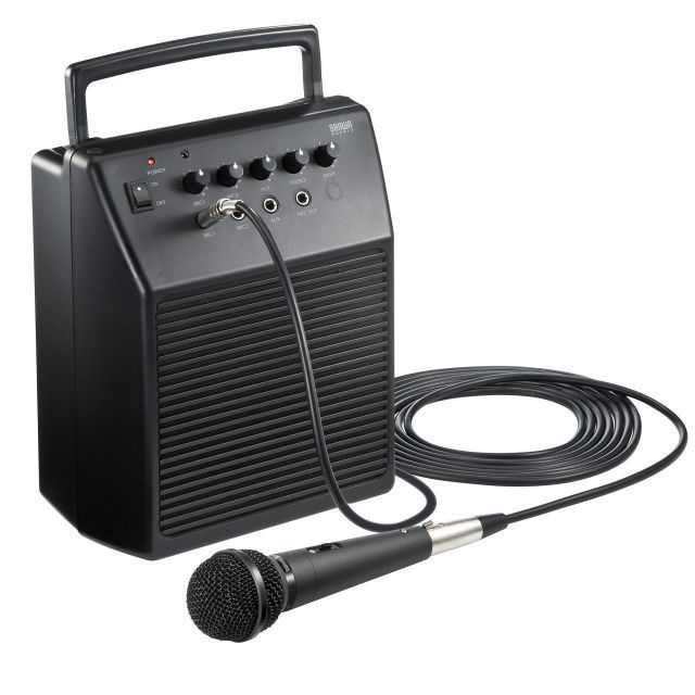 サンワダイレクト マイク付きスピーカー アンプ内蔵スピーカー 会議 イベント 対応 マイク1本付 マイク入力2系統 20 W 400 SP 044