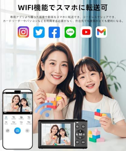 デジタルカメラ 5 K デジカメ スマホに送れる WIFI転送機能 7200万画素 64 GBマイクロSDカード付き オートフォーカス機能 16倍デジタルズーム LEDライト ウェブカメラ 2 8インチデイスプレイ バッテリー 付属 子供や 向けコンデジpo