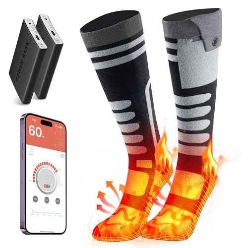 KLIFE 電熱ソックス 電熱靴下 40 70℃アプリで制御-合計12000 mAh大容量バッテリー付き スキーソックス usb充電式 APPで無段階温度調節 タイマー機能 バッテリー式暖房靴下 速暖 高伸縮性 水洗い可 メンズ レディース 防寒グッズpo