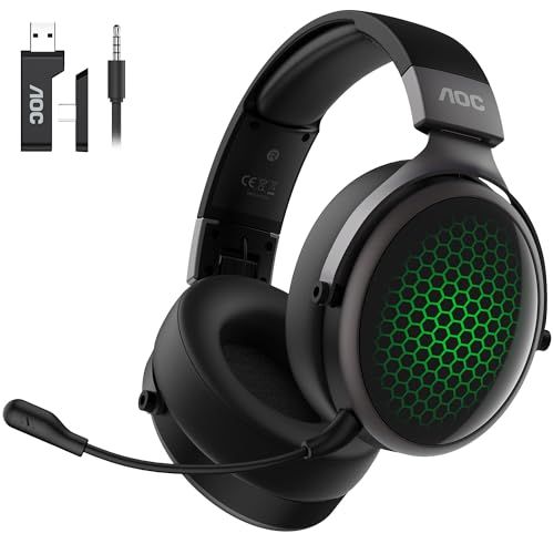 AOCゲーミングヘッドセット 7 1 ch 50 mmドライバー ノイズキャンマイク 4 WAY接続2 G USB Type C BT 5 3 有線ワイヤレスゲーミングヘッドセット 軽量折畳式 スマフォン タブレット PS PC Switch Xboxonepo