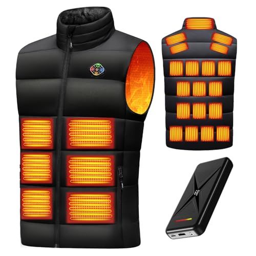 Jelva 電熱ベスト 加熱ベスト 25箇所全面発熱 50000 mAh大容量バッテリー付き ヒーター 3エリア独立制御 6段階温度調整 USB|DC給電 7.4 V 防風撥水 保温 速暖 裏起毛襟 ダウン綿 丸洗いOK メンズ レディースpo