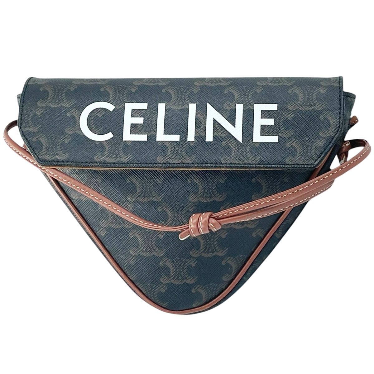 CELINE セリーヌ トライアングル ショルダーバッグ トリオンフ 04 LI ブラウン タン 三角 PVC メンズ レディース MK