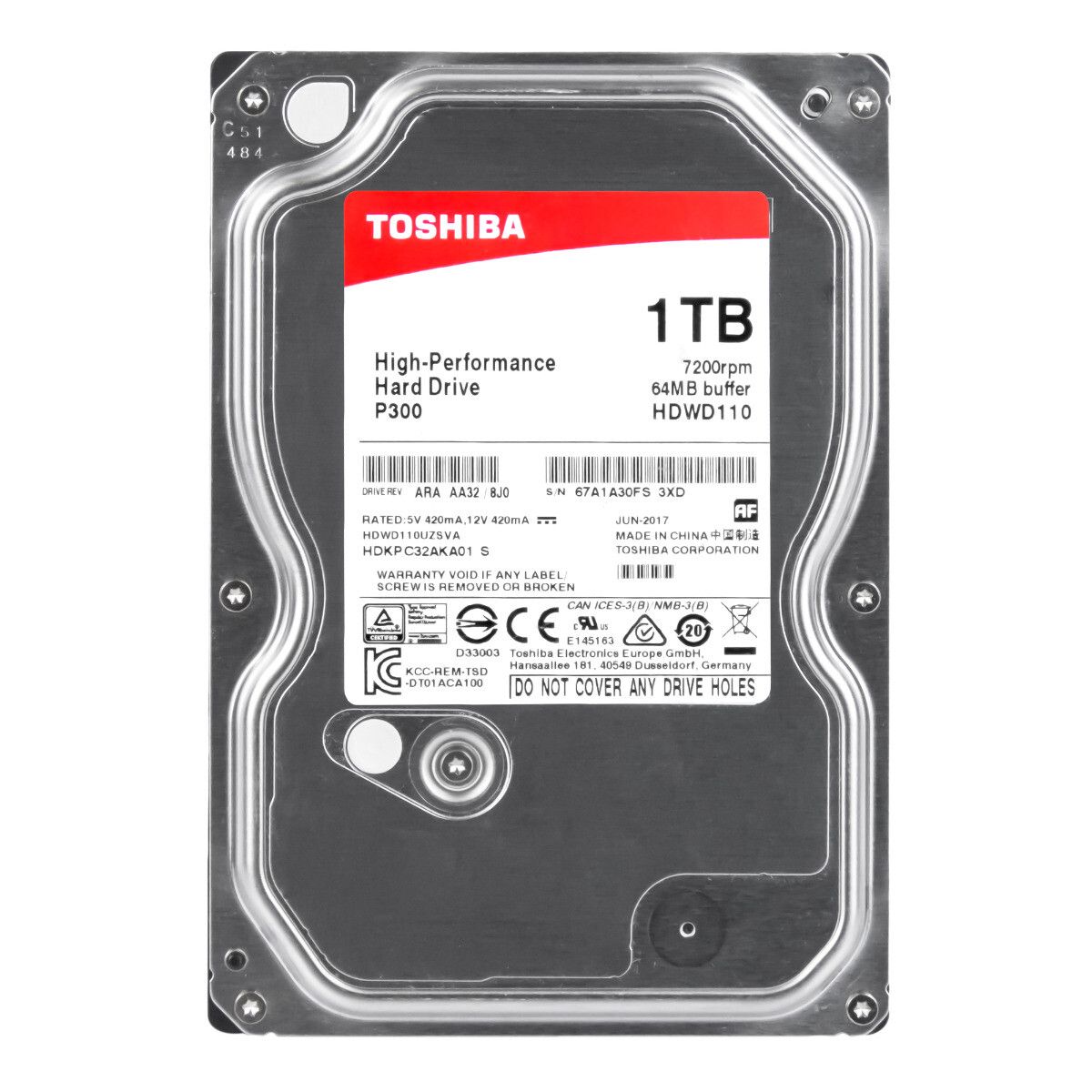 【セール，格安】 【3年保証】TOSHIBA P300 1TB 7.2K 64MB SATA III 3.5 HDWD110 内蔵型ハードディスクドライブ