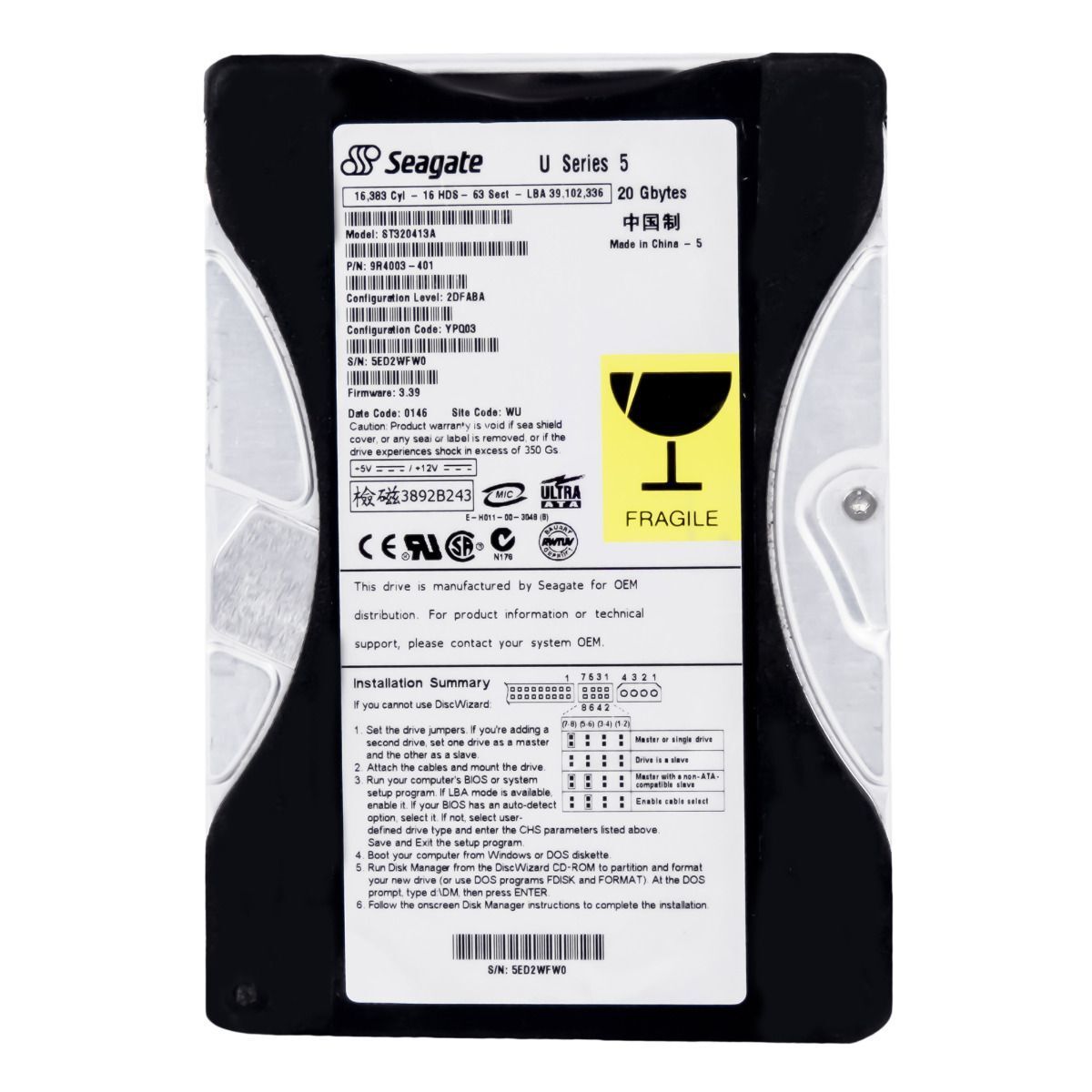 3年保証 Hard Drive Seagate U SERIES 5 20 GB 5400 U|Min 512 KB Ide Ata 3.5