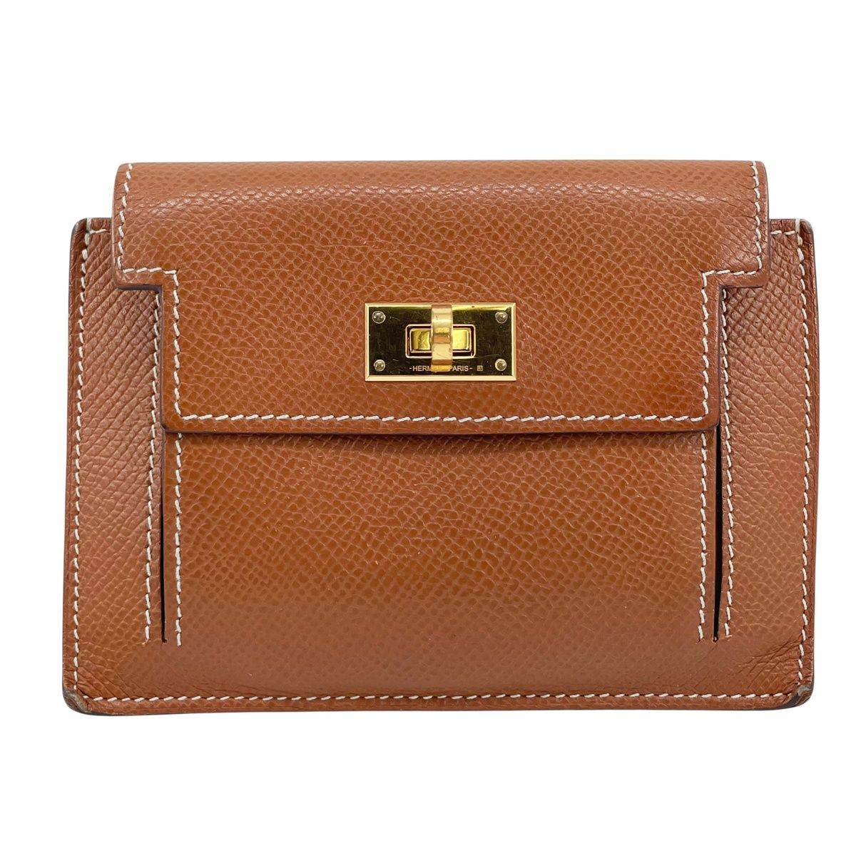 HERMES エルメス ケリーポケット コンパクト ヴォーエプソン カードケース コインケース ブラウン ゴールド金具 Z刻印 2021年製 カデナモチーフ MK