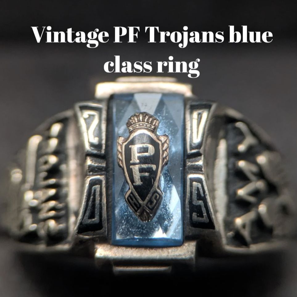 ヴィンテージ JOSTENS系 シルバー クラスリング 2005年 ブルートパーズ系 10号 6 5 g スポーツモチーフ