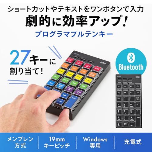 サンワサプライ プログラマブルテンキー Bluetoothモデル NT-BT 26 BKpo